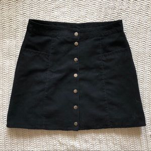 Faux suede a-line button front mini skirt